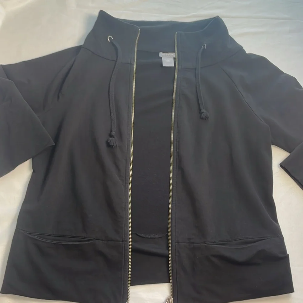 Ann Taylor Black Full Zip Lightweight Jacket 3/4 Length Sleeves Pockets‎ Size M